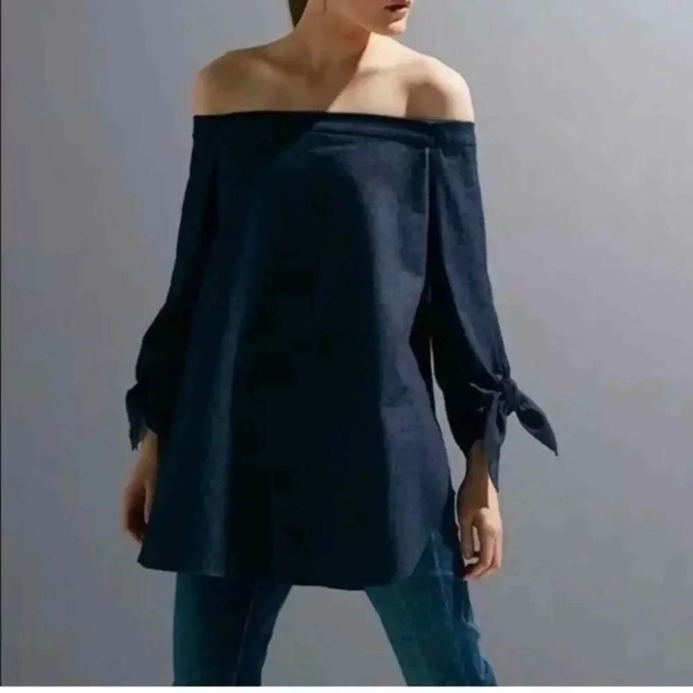 TIBI Chambray‎ Pheasant Top Off The Shoulder 0 - Picture 3 of 8
